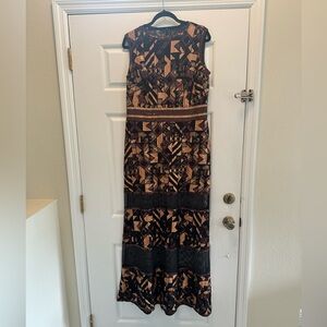 Tadashi Shoji Black and Tan Sheath Maxi Dress